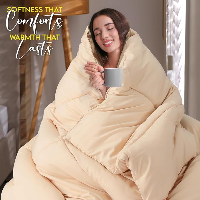 Utopia Bedding King Comforter Duvet Insert, Quilted Beige Comforter - Image 4