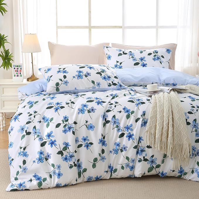 MUXHOMO Duvet Cover Queen Size, Reversible Vintage Floral Duvet Cover Set by MUXHOMO
