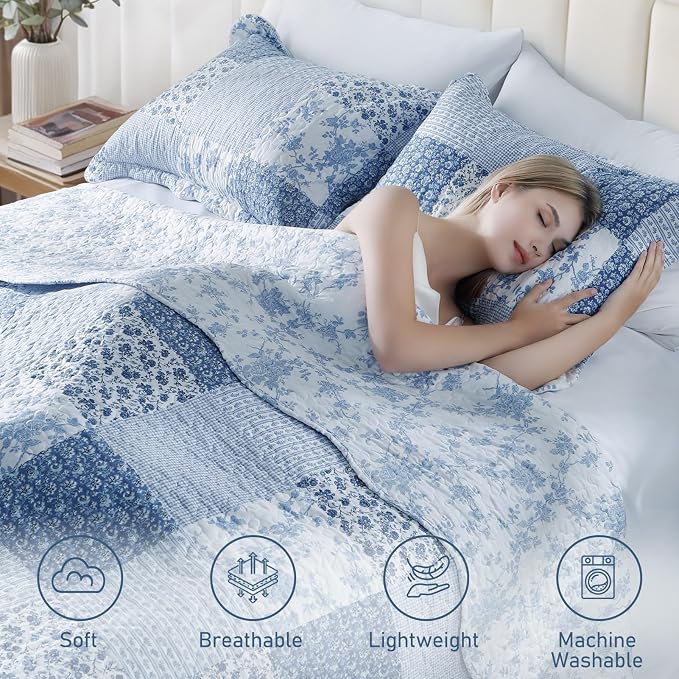 GOONE King Quilt Set 104"x90", Lightweight Washed Coverlet, Reversible Spring & - Image 4