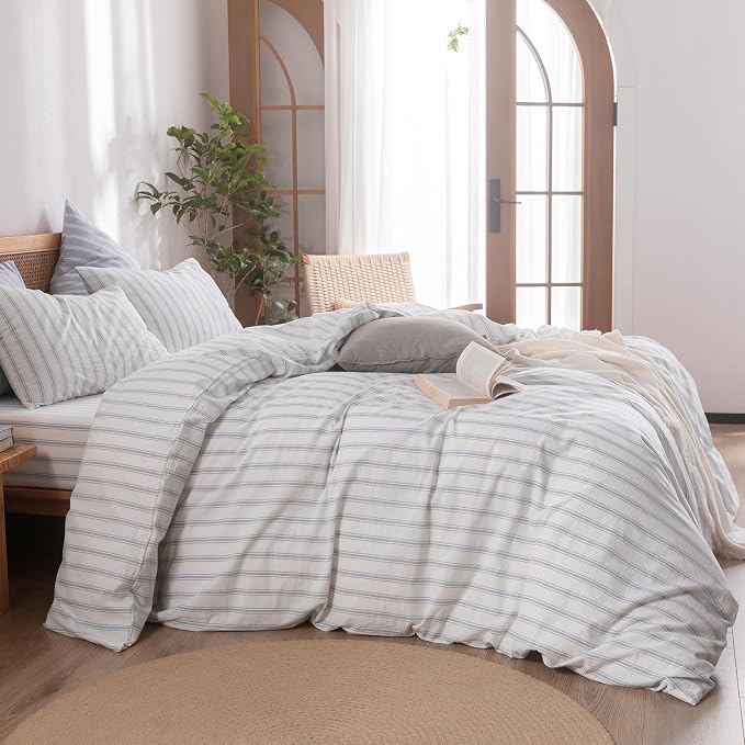 BESTOUCH Duvet Cover Set 100% Washed Cotton Linen Feel Super Soft Comfortable - Image 3