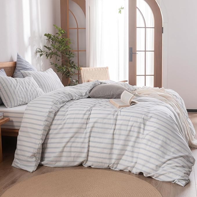 BESTOUCH Duvet Cover Set 100% Washed Cotton Linen Feel Super Soft Comfortable - Image 3