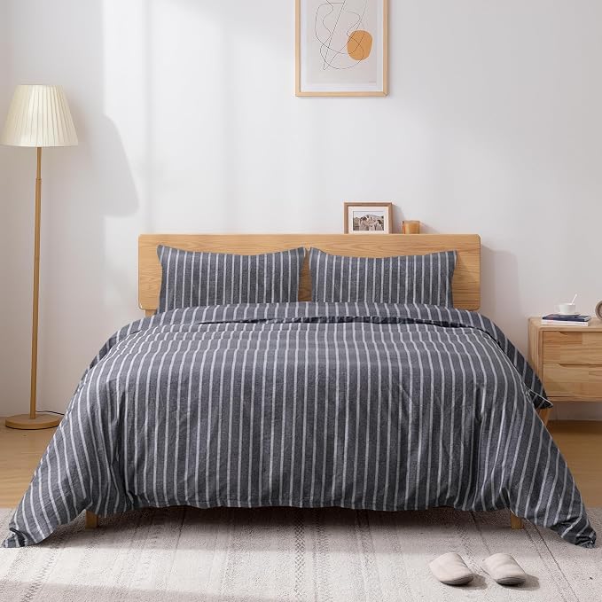 TOCOMOA Striped Duvet Cover Set 100% Natural Cotton Soft Comfy Breathable 3 - Image 3