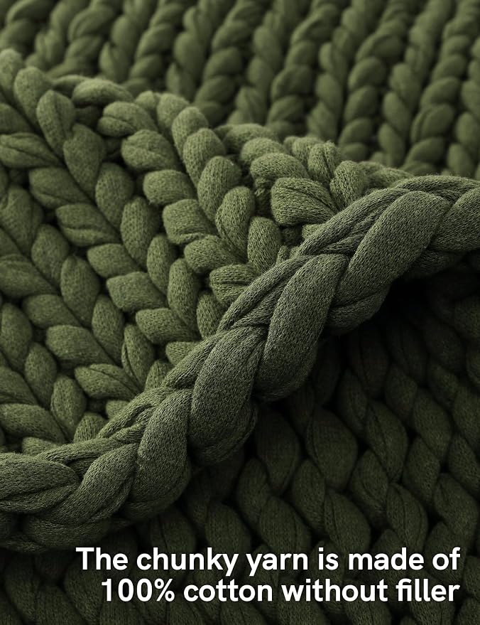 YnM Cotton Weighted Blanket, Handmade Chunky Knitted Design, Soft and Cozy - Image 4
