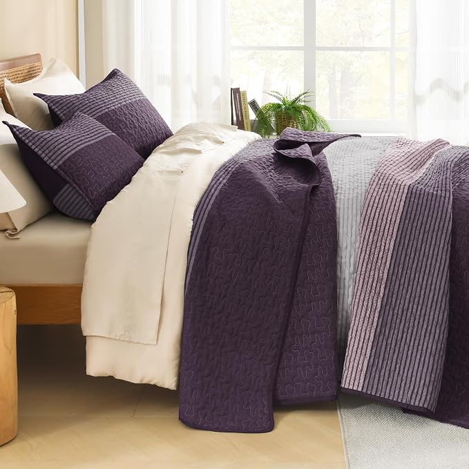 Litanika California King Quilt Set Purple and Grey - Image 2