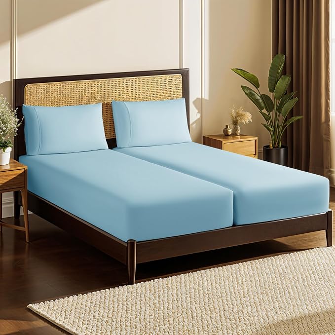 LBRO2M Split King Sheet Sets for Adjustable Bed 1000 Thread Count 100% Egyptian by LBRO2MBedding