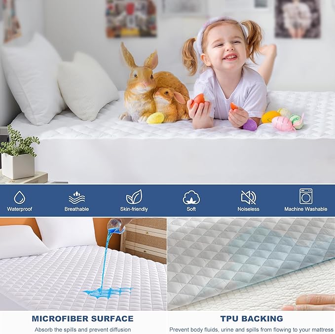 GRT Twin XL Waterproof Mattress Pad, 100% Waterproof Quilted Fitted Mattress - Image 3