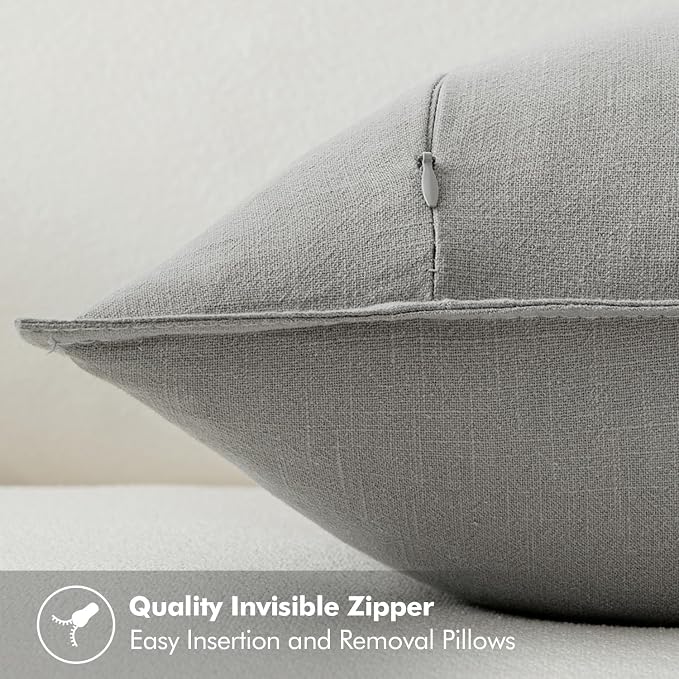 MIULEE Decorative Linen Pillow Covers 18x18 Inch Light Gray ​Boho Farmhouse​ - Image 3