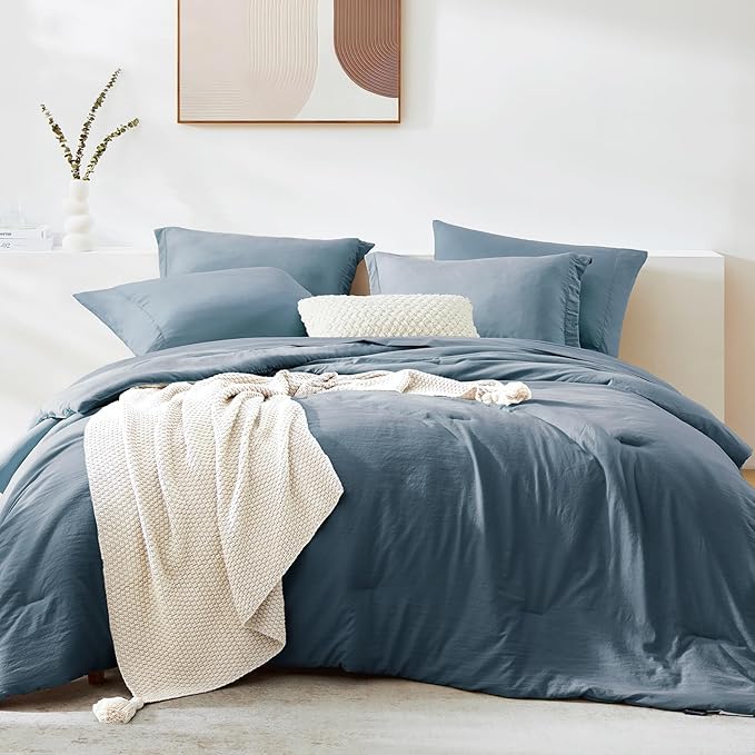 WRENSONGE King Size Comforter Set- 7 Pieces Soft Oxford Blue Bed in a Bag King by WRENSONGE