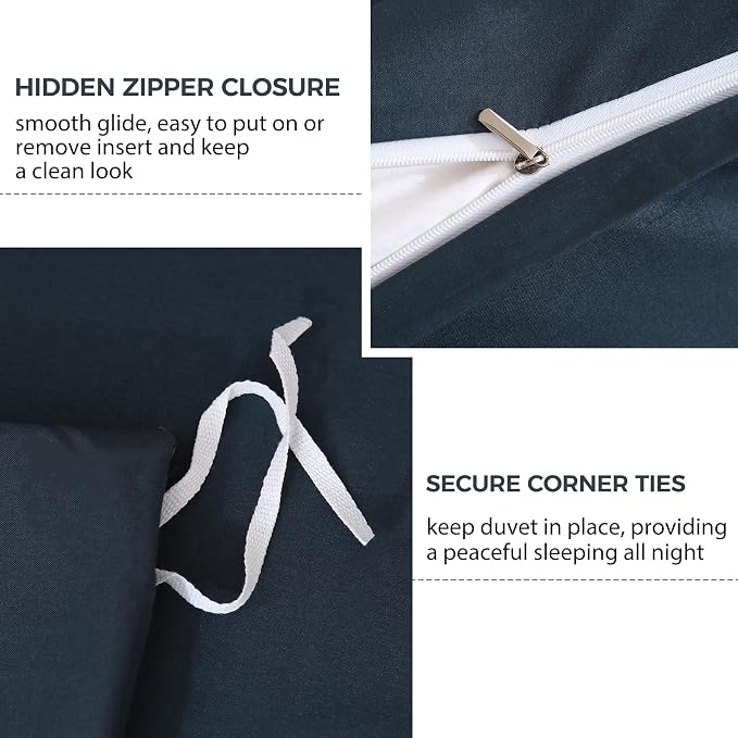 JSD Navy Blue Duvet Cover Set Full Size, 3 Piece Duvet Cover - Image 3