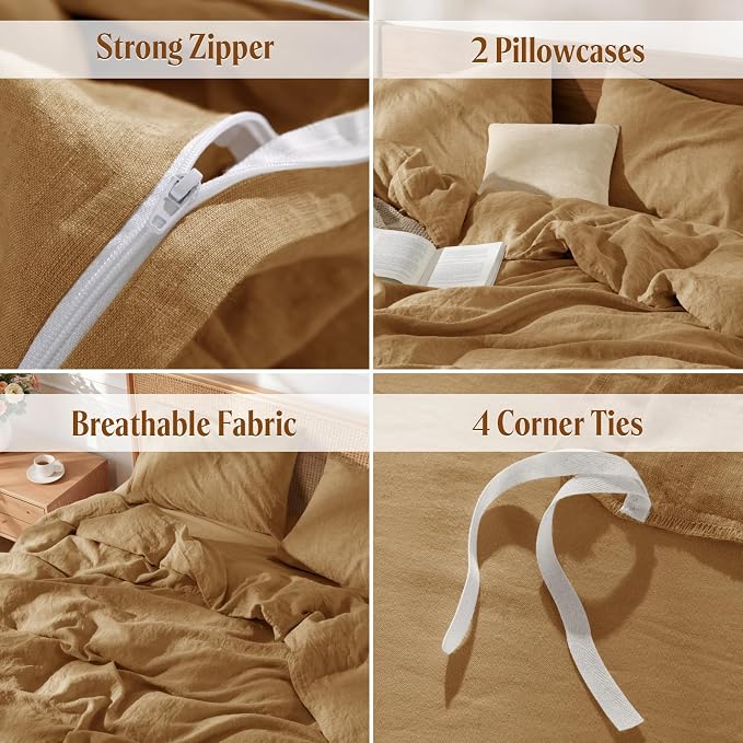 LBRO2M 100% France Linen Duvet Cover Set Cal King Size 3 Pcs Natural Flax - Image 5