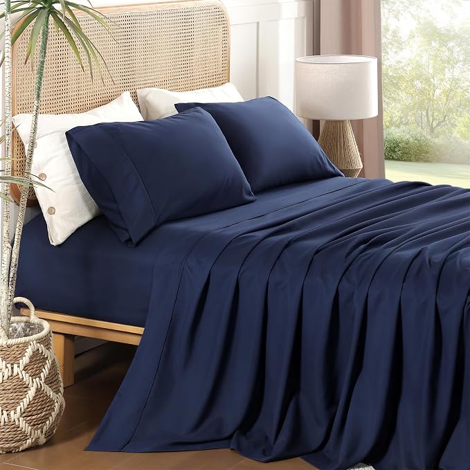 Twin Sheet Set 3 Piece, Wrinkle Free, Oeko-Tex Certified Bedsheets，Navy Blue by Dreava