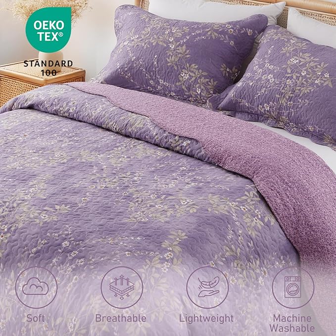 GOONE King Quilt Set 104x90, Lightweight Washed Coverlet, Reversible Spring & - Image 3