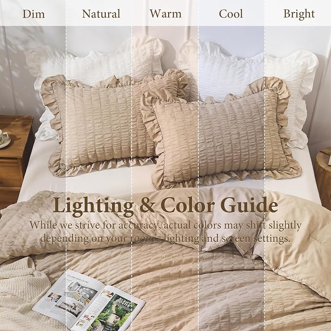 JOLLYVOGUE Full Size Comforter, 3 Pieces Khaki Seersucker Lightweight Full Size - Image 8
