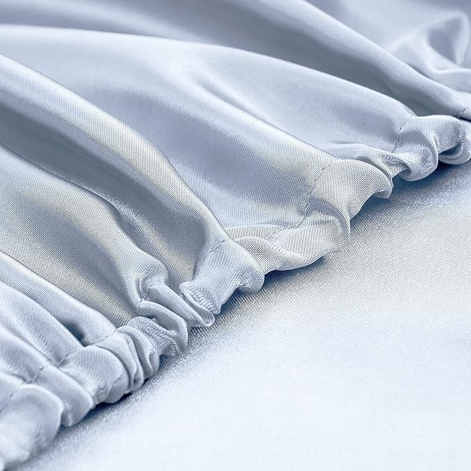 Homiest Baby Blue Satin Fitted Sheet King Size, Deep Pocket, Luxury & Ultra - Image 4