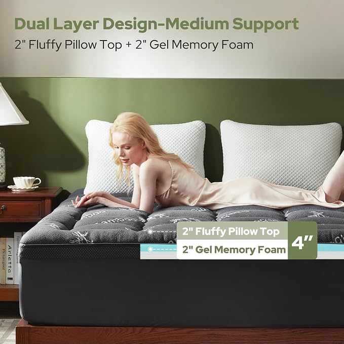 BEDLORE 4 Inch Memory Foam Mattress Topper Queen, 2-in-1 Dual Layer Design - Image 2