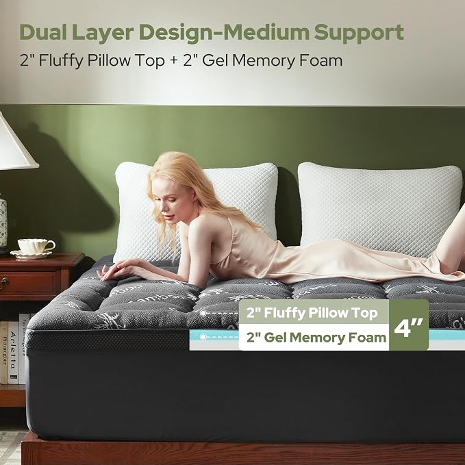 BEDLORE 4 Inch Memory Foam Mattress Topper King, 2-in-1 Dual Layer Design - Image 2