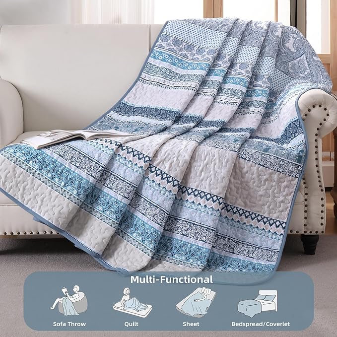 WONGS BEDDING Boho Quilt Set Full Size, Lightweight Bedspread Coverlet Bedding - Image 3
