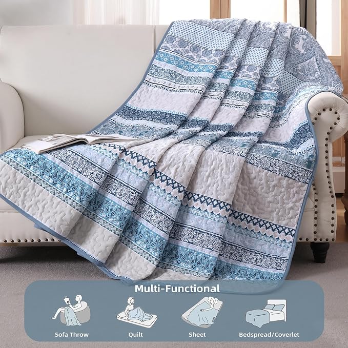 WONGS BEDDING Boho Quilt Set Queen Size, Lightweight Bedspread Coverlet Bedding - Image 3