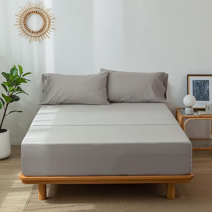 MooMee Fitted Bottom Sheet Only 100% Washed Cotton Linen Like Textured - Image 4