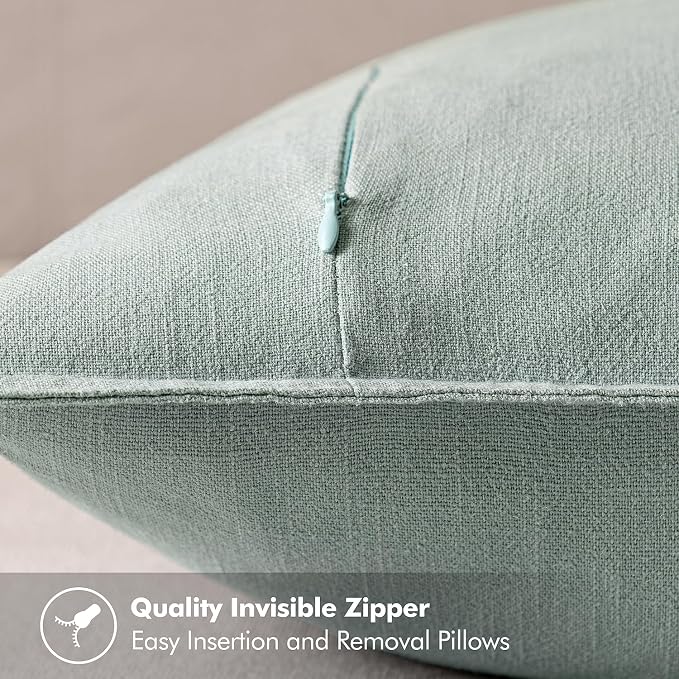 MIULEE Decorative Linen Pillow Covers 20x20 Inch Aqua Green ​Boho Farmhouse​ - Image 3
