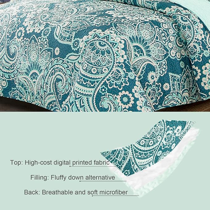 Whale Flotilla Reversible Printed Quilt King Size, Extra Soft Boho Paisley - Image 5