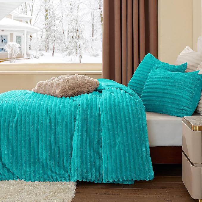 BEDELITE Fleece Queen Comforter Set -Super Soft & Warm Fluffy Teal Bedding - Image 4