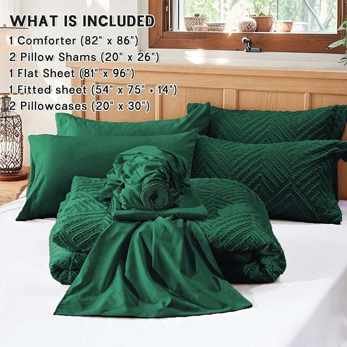 Zzlpp Full Comforter Set 7 pieces, Emerald Green Tufted Bed in a Bag - Image 5