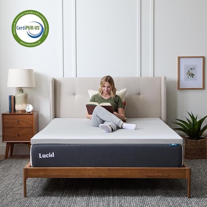 Lucid 3 Inch Bamboo Charcoal Infused Memory Foam Mattress Topper - Image 4