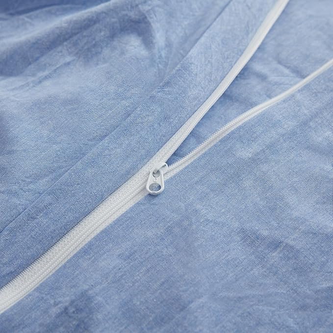 LOVQUE Light Blue Cotton Duvet Cover Queen Size, Linen Like Natural Bedding Set - Image 4