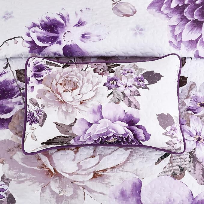 WONGS BEDDING Floral Quilt Set Purple Full, Quilted Printed Lightweight - Image 8