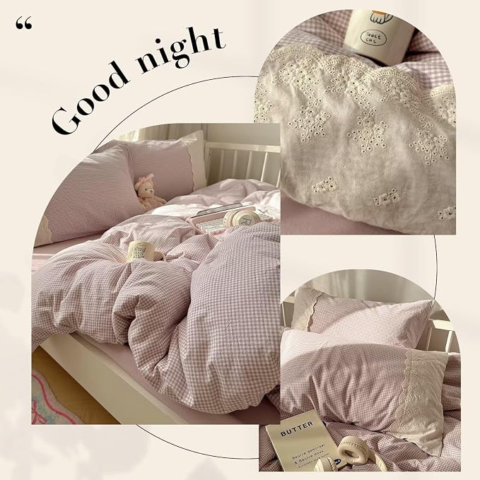 mixinni Purple White Gingham Duvet Cover Queen Size - Image 5