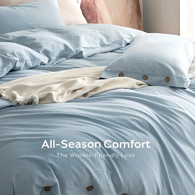 JELLYMONI 100% Washed Cotton Duvet Cover Queen – Soft, Breathable Linen-Look - Image 5