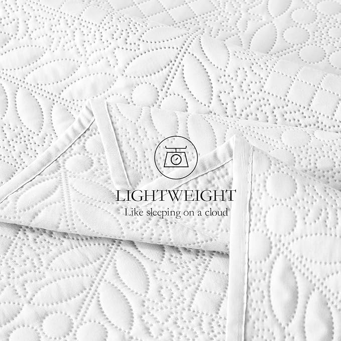 FLYMME Twin Quilt Bedding Set, Lightweight White Bedspreads, Vintage Olive Leaf - Image 5