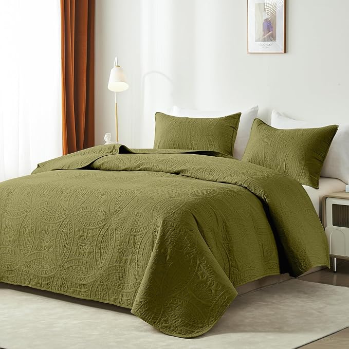 akkialla King/Cal King Quilt Set, Olive Green Lightweight Bedspread - Image 2