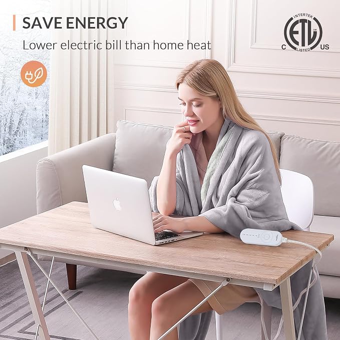 HOMLYNS LuxeHeat Heated Blanket Electric Blanket, Soft Flannel Sherpa Heated - Image 6