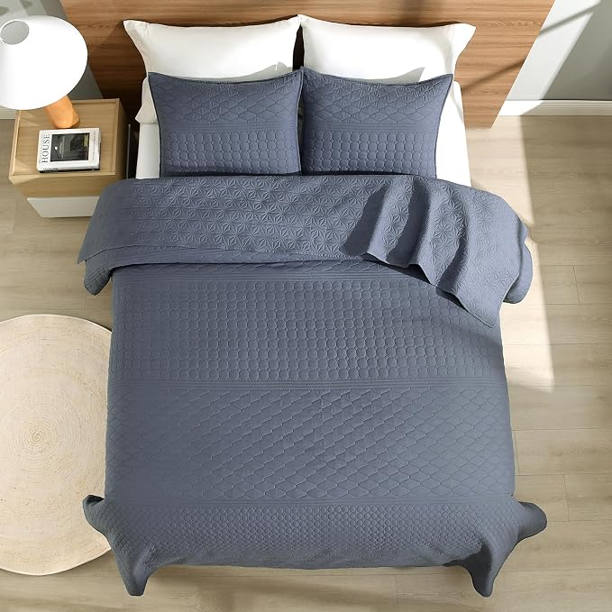 HORIMOTE HOME Steel Blue Queen Size Quilt Set - Image 4