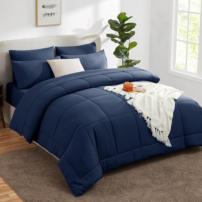 CozyLux Oversized King Comforter Sets Navy Blue, 7 Pieces Bed in a Bag - Image 8