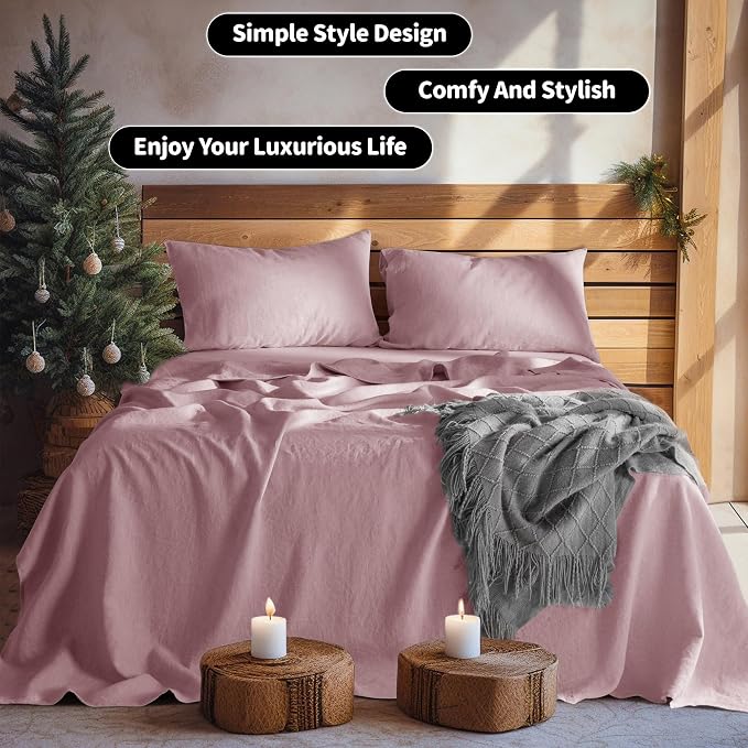 LBRO2M 100% Pure Linen Sheet Set Deep Pocket Up to 16" Bed Sheets Sets - Image 8