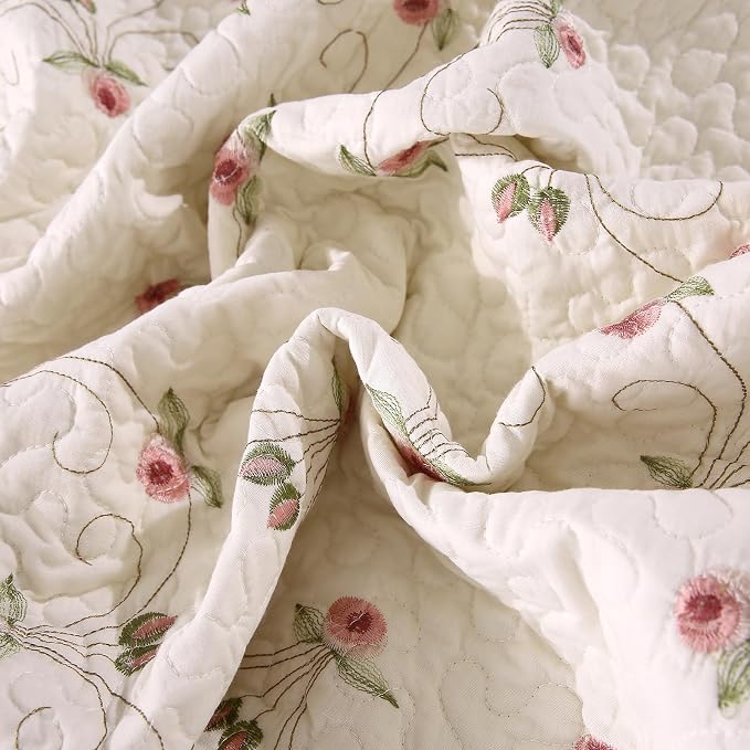 Quilt Set Floral Leaves 3D Embroidery Pattern 3 PCS Cotton Reversible Quilted - Image 2