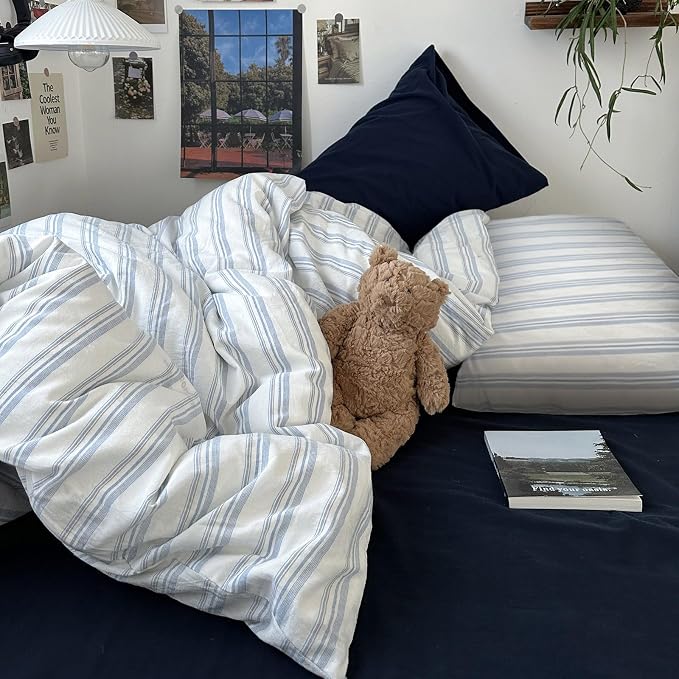 mixinni Vintage Blue & White Striped Duvet Cover Set - Image 7