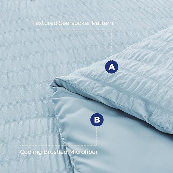 HYMOKEGE Lake Blue Duvet Cover Queen Size, Ultra Soft 3-Piece Seersucker Duvet - Image 3