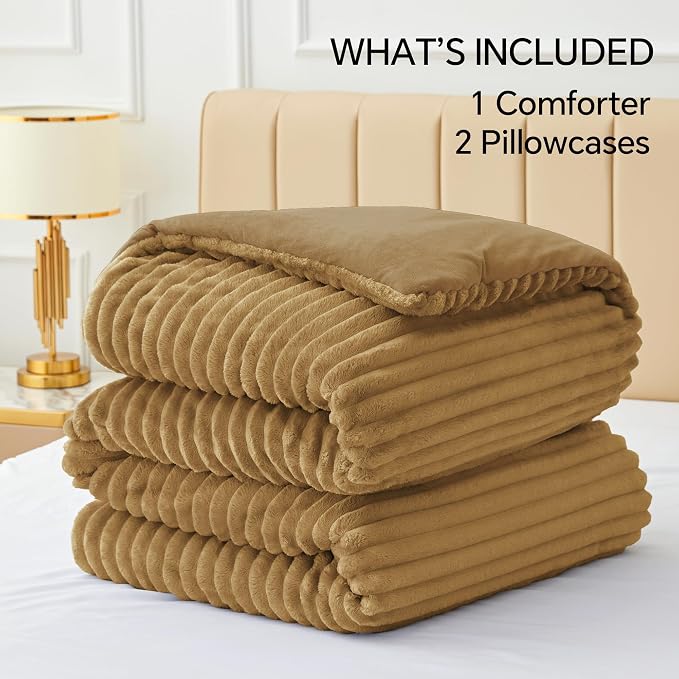 BEDELITE Fleece California King Comforter Set -Super Soft & Warm Fluffy Brown - Image 6
