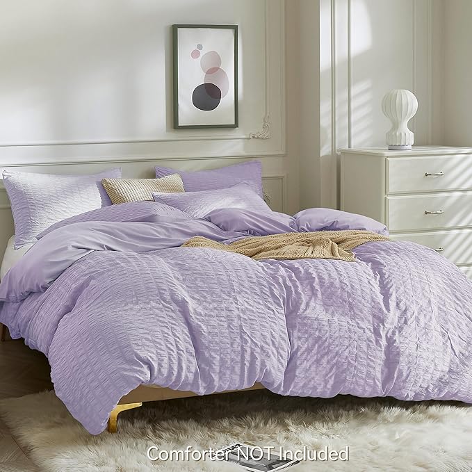 JELLYMONI Light Purple Duvet Cover King Size, Soft Breathable Seersucker Duvet - Image 3