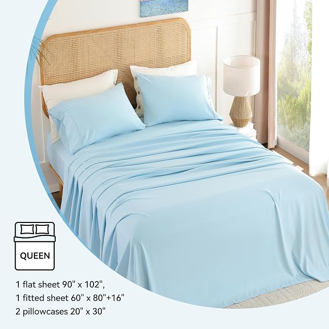 Queen Sheet Set 4 Pieces 16'' Deep Pocket Fitted Sheets Soft Breathable - Image 6