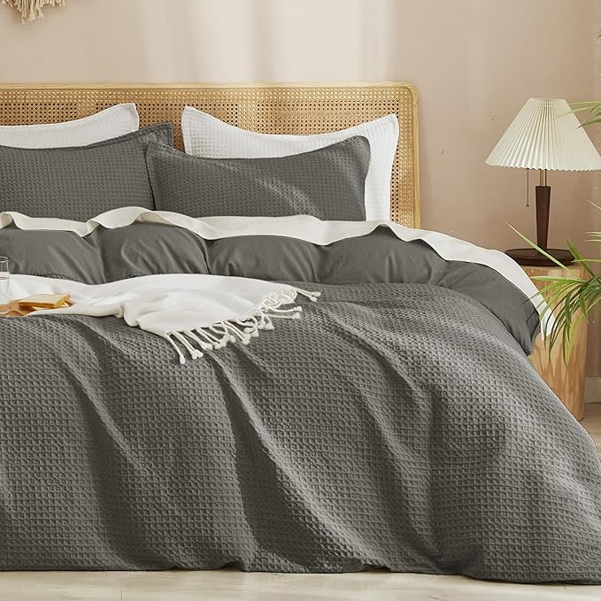 PHF Waffle Weave Duvet Cover Set King Size, No Snagging Ultra Soft Luxury by PHF