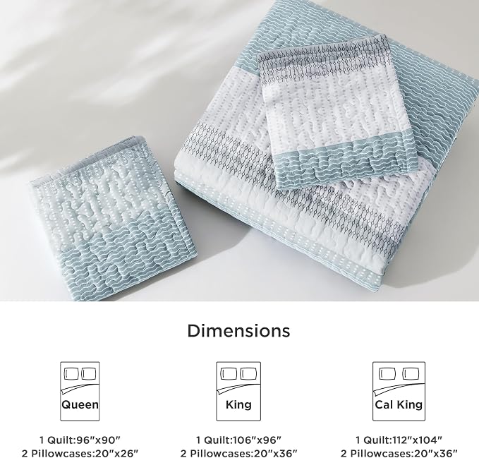 Litanika Quilt King Size Spa Blue, Stripe Patchwork Summer Bedspread Coverlet 3 - Image 7