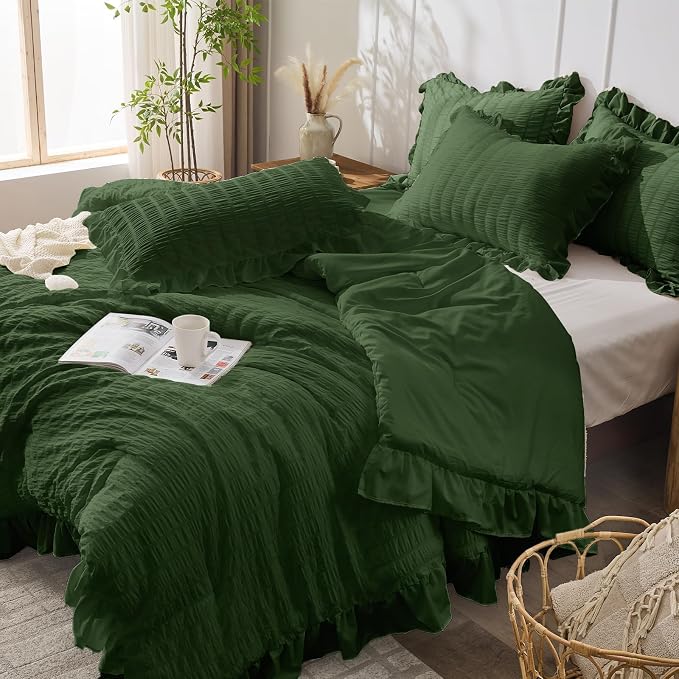 JOLLYVOGUE Dark Green Comforter Full Size, 3 Pieces Seersucker Lightweight Full - Image 7