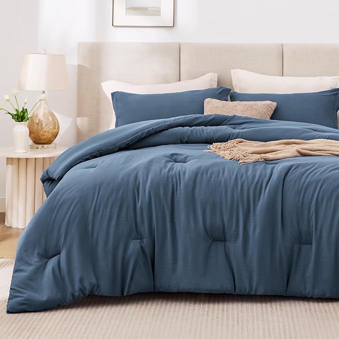 Love's cabin Navy Blue King Size Comforter Set, 3-Piece Prewashed Bed Set - Image 2