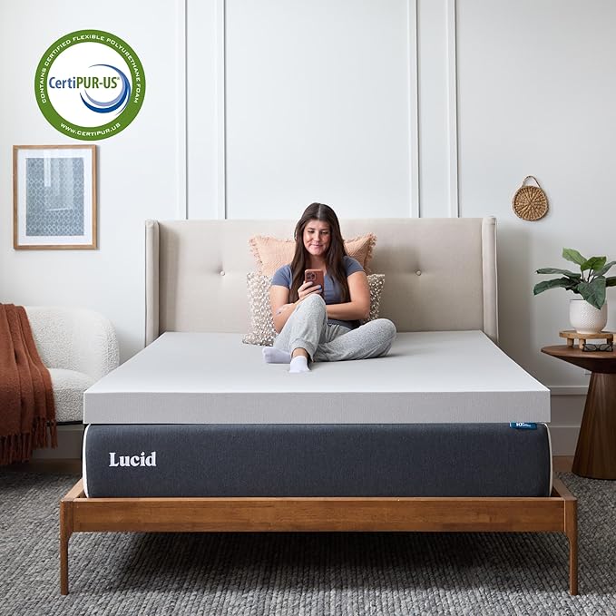 Lucid 4 Inch Bamboo Charcoal Infused Memory Foam Mattress Topper - Image 4