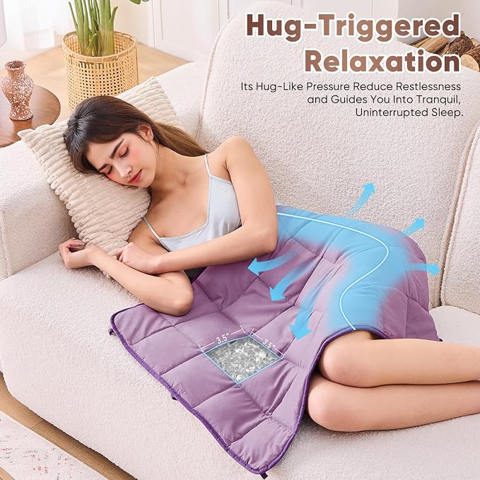 Purple Weighted Lap Blanket for Adults 7lbs, Portable Travel Weighted Blankets - Image 3
